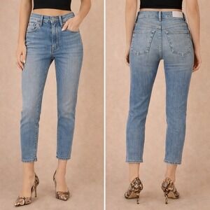 RE/DONE High Rise Jeans Medium Wash Vain Stove Pipe Button Fly Size 25